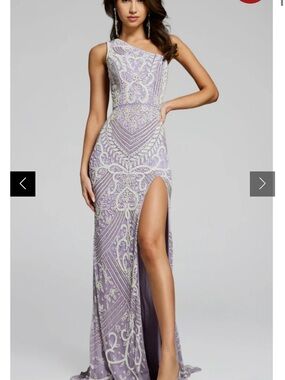 Asymmetric One-Shoulder Lilac Beaded Evening Gown